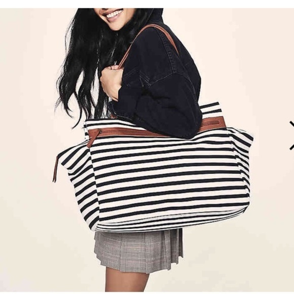 DSW Handbags - Canvas Striped Overnighter Travel Bag NEW